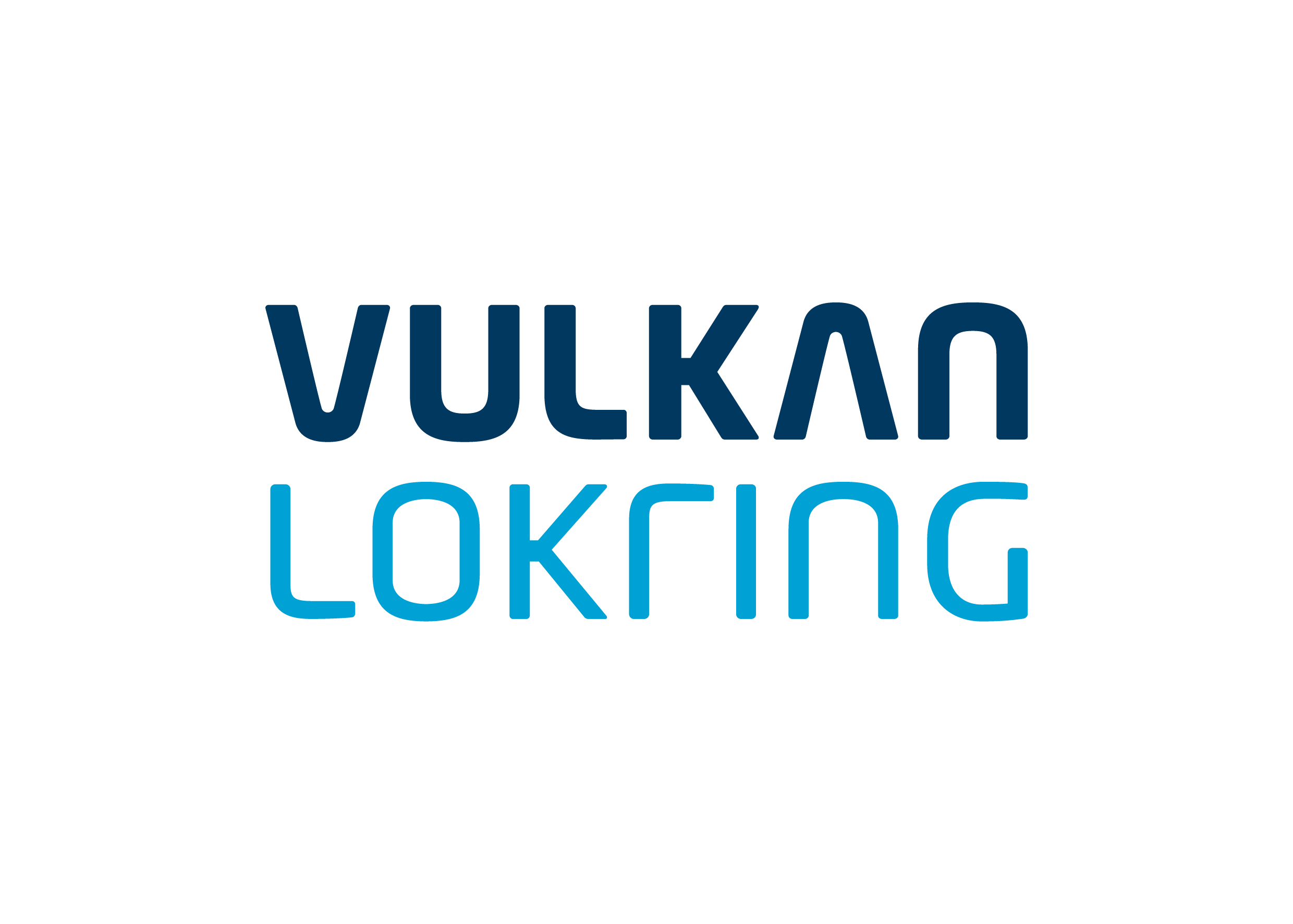 Logo mit der zweizeiligen Wortmarke ‚VULKAN LOKRING‘ in dunklen und hellblauen Großbuchstaben auf weißem Hintergrund.